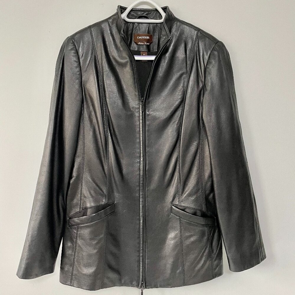 Ladies Danier Black Leather Jacket with 2-way Zipper